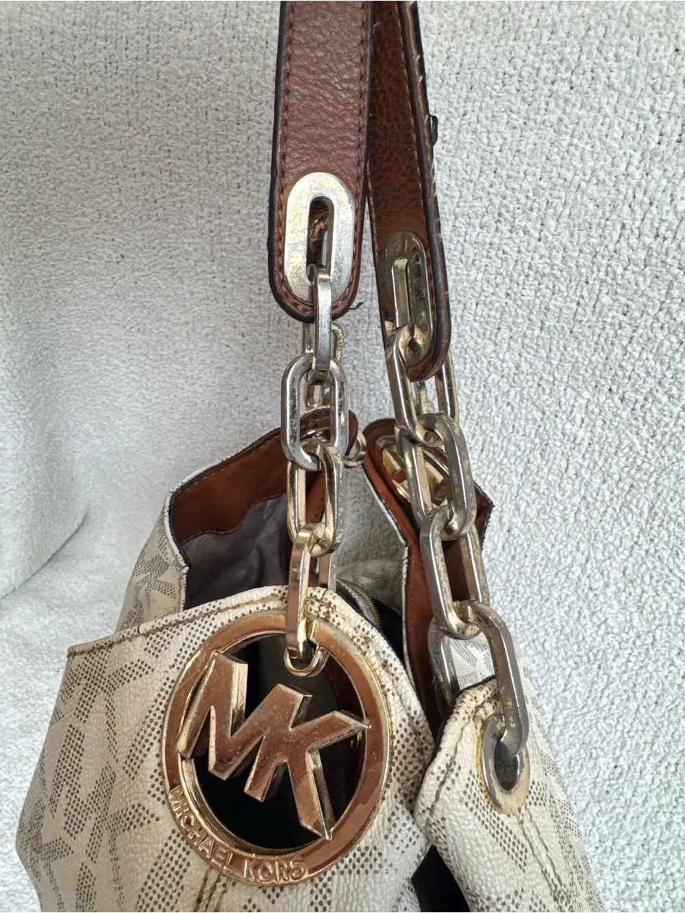 Michael Kors Cream MK Logo Hobo Bag